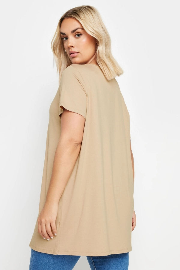 Büyük Beden Bisiklet Yaka Kısa Kollu Parıltılı Baskılı T-shirt 302277 Vervegrand