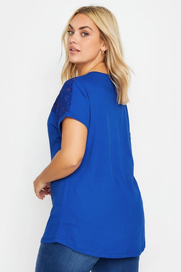 Büyük Beden Bisiklet Yaka Tül Detaylı Kısa Kollu T-shirt 321126 Vervegrand
