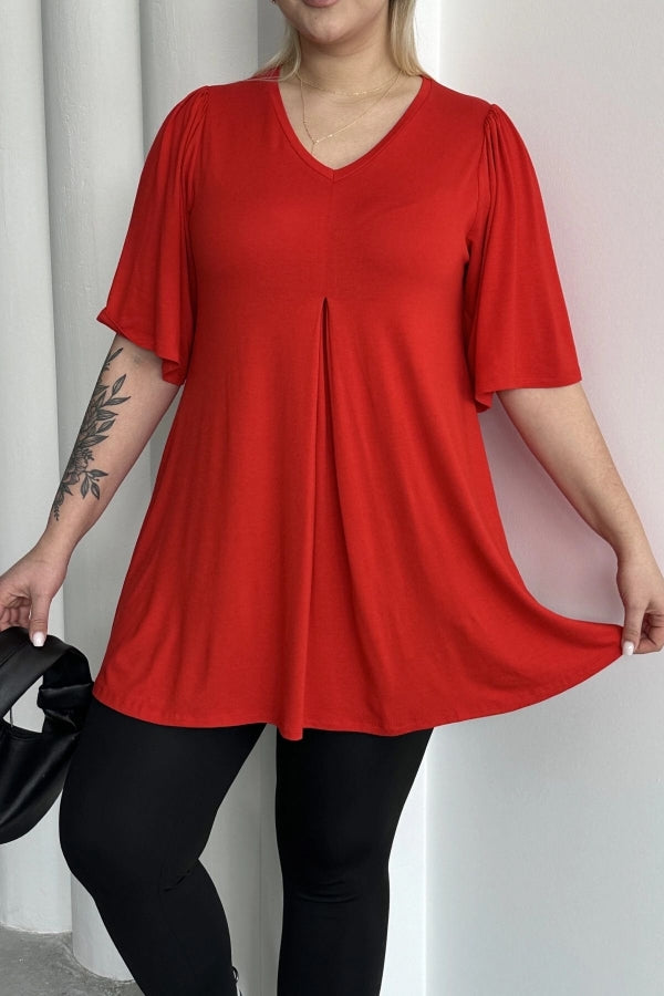 Büyük Beden V Yaka Desensiz Asimetrik Kesim Likralı Bluz MDL-5 Vervegrand