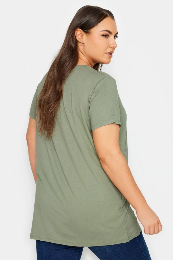Büyük Beden Bisiklet Yaka Kısa Kollu Parıltılı Baskılı T-shirt 302271 Vervegrand