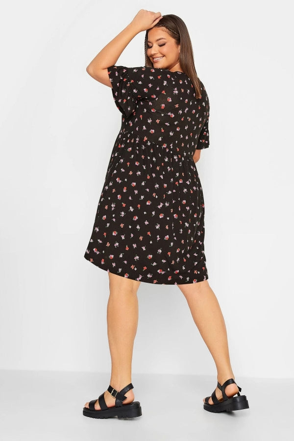 Büyük Beden Desenli Fırfırlı Yarım Kol Likralı Kısa Elbise 302356 Vervegrand