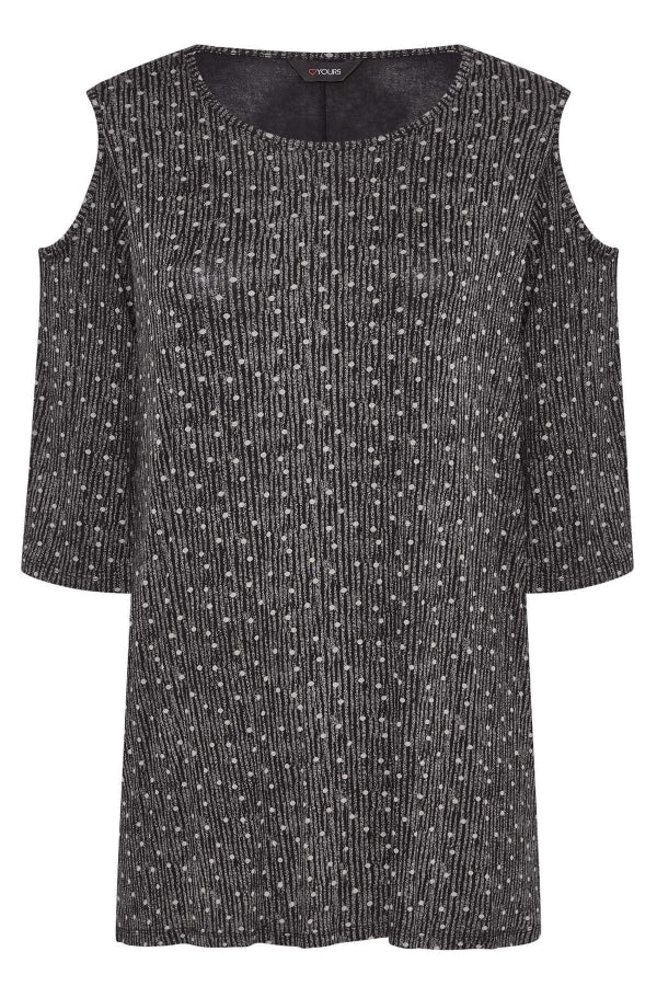 Büyük Beden Açık Omuz Detaylı Puantiyeli Yarım Kollu Bluz 300404 Vervegrand