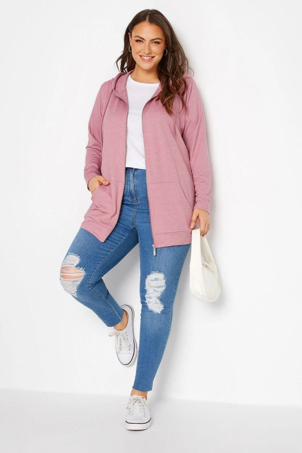 Büyük Beden Boydan Fermuarlı Kapüşonlu Uzun Kollu Sweatshirt 173420 Vervegrand