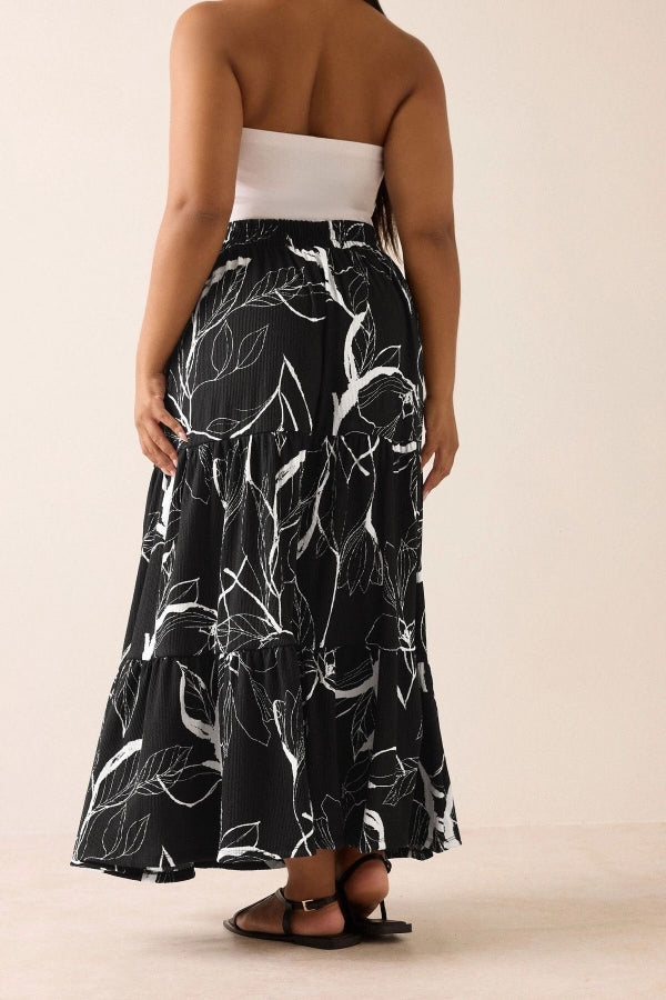 Büyük Beden Bürümcük Kumaş Çiçek Desenli Beli Lastikli Etek 304235 Vervegrand