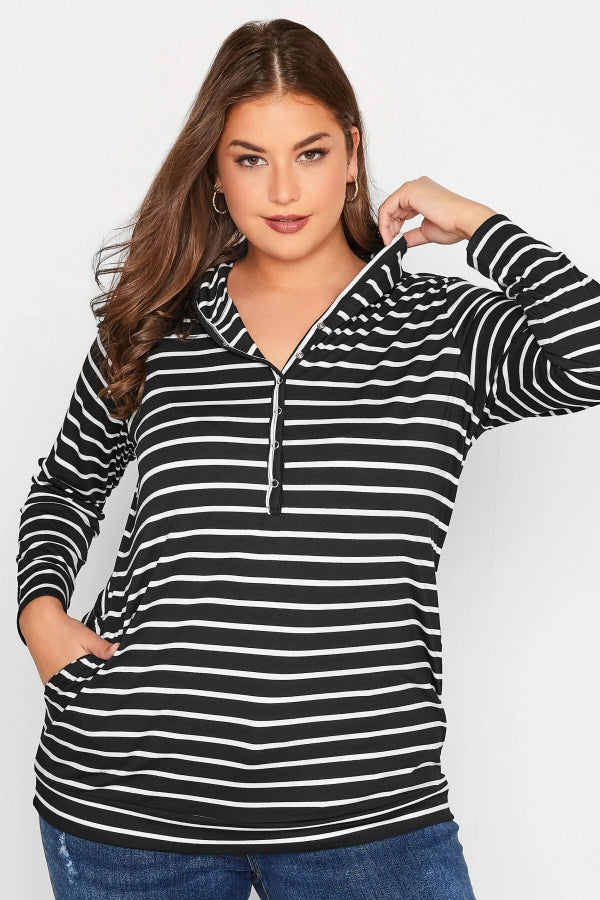 Büyük Beden Önü Çıtçıtlı Kapüşonlu Uzun Kollu T-shirt 301067 Vervegrand