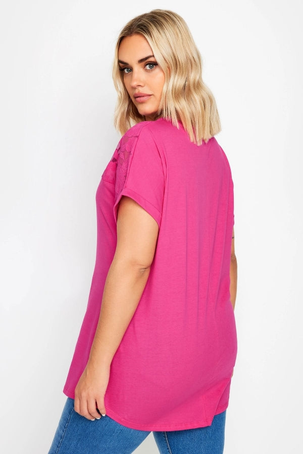 Büyük Beden Bisiklet Yaka Tül Detaylı Kısa Kollu T-shirt 321835 Vervegrand