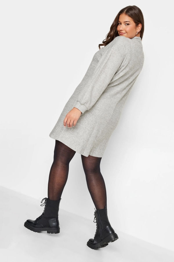 Büyük Beden Yakası Fermuarlı Uzun Kollu Midi Boy Elbise 302617 Vervegrand