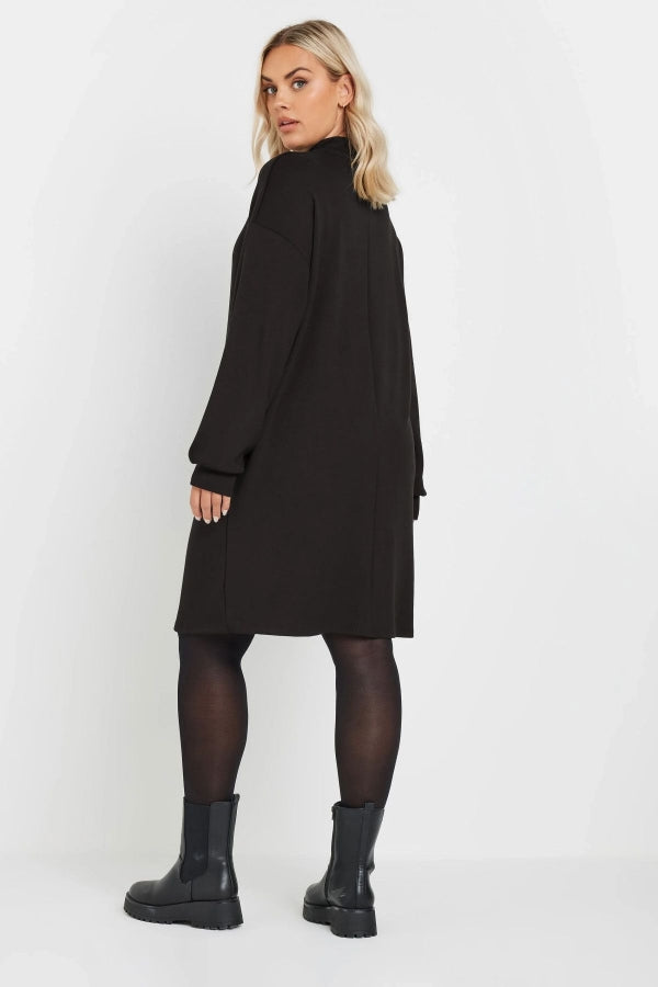 Büyük Beden Yumuşak Dokulu Uzun Kollu Yakası Fermuarlı Kısa Elbise 303760 Vervegrand