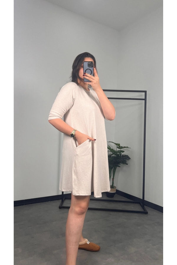 Büyük Beden Fakir Kol Bisiklet Yaka Cepli Elbise 301598 Vervegrand