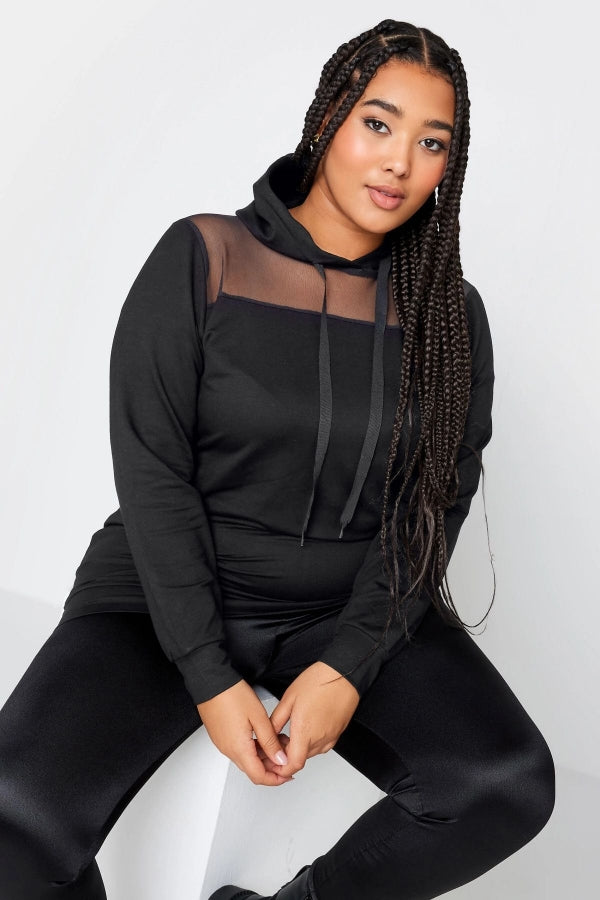Büyük Beden Kapüşonlu Tül Detaylı Uzun Kollu Sweatshirt 302672 Vervegrand