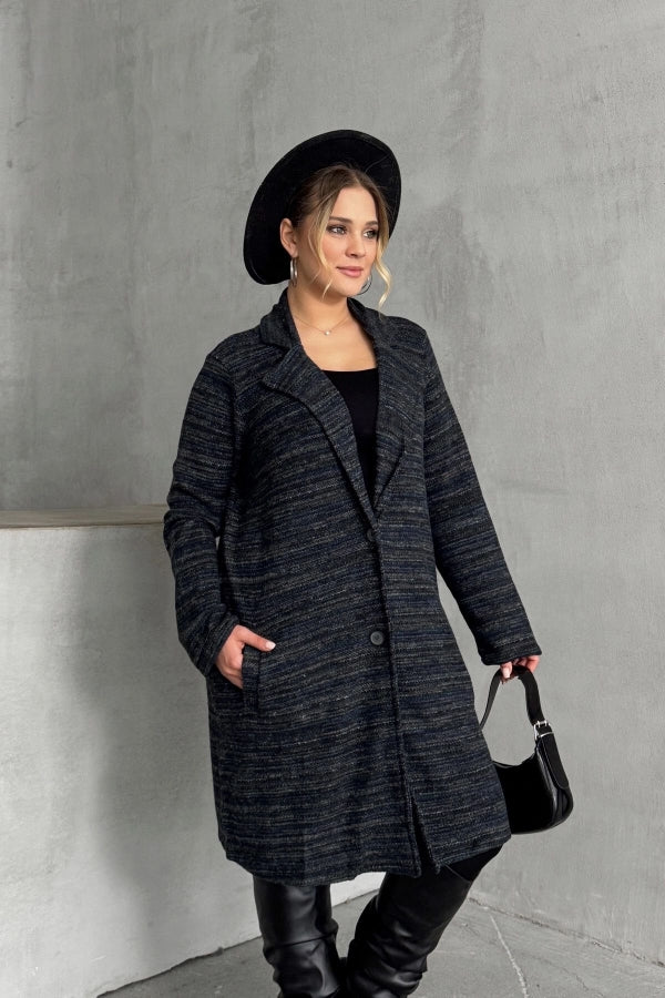 Büyük Beden Uzun Kollu Önü Düğmeli Cepli Uzun İnce Ceket 301800 Vervegrand