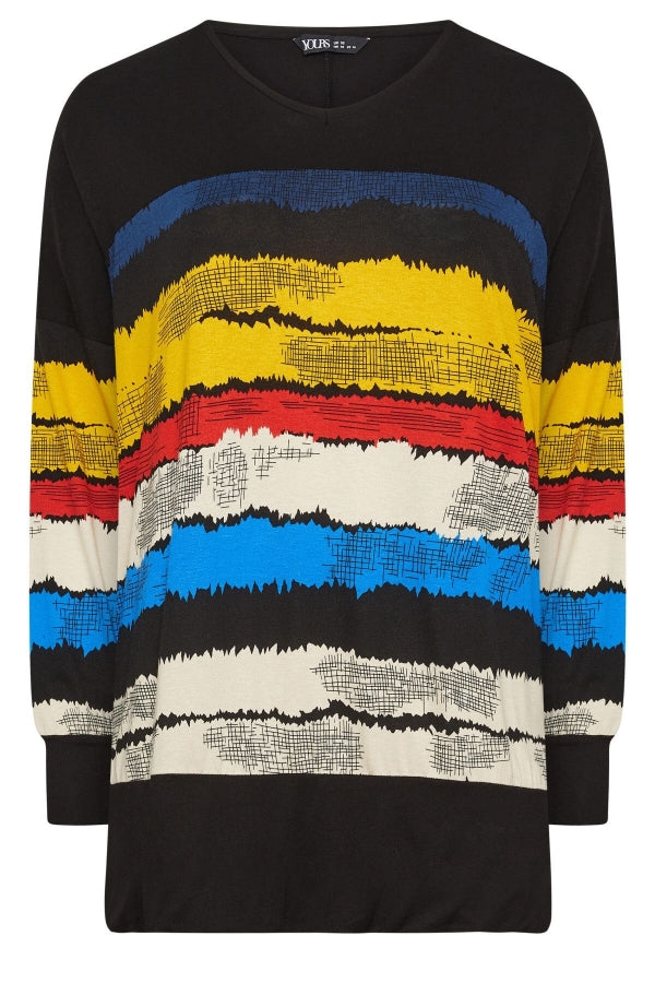 Büyük Beden V Yaka Çizgili Yanları Yırtmaçlı Uzun Kollu Bluz 302920 Vervegrand