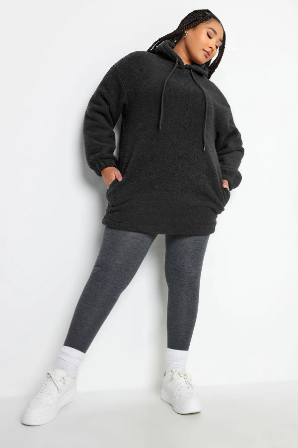 Büyük Beden Uzun Kollu Kapüşonlu Yumuşak Dokulu Polar Sweatshirt 302778 Vervegrand