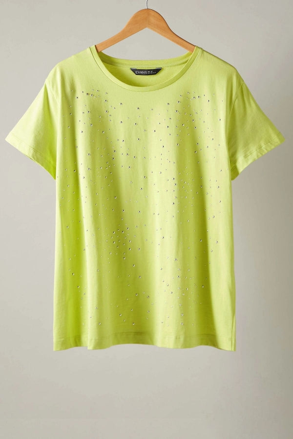 Büyük Beden Üzeri Taş İşlemeli Bisiklet Yaka Kısa Kollu T-shirt 615352 Vervegrand