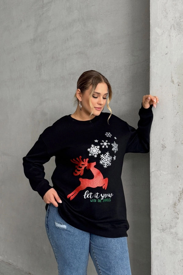 Vervegrand büyük beden siyah sweatshirt detaylı görünüm