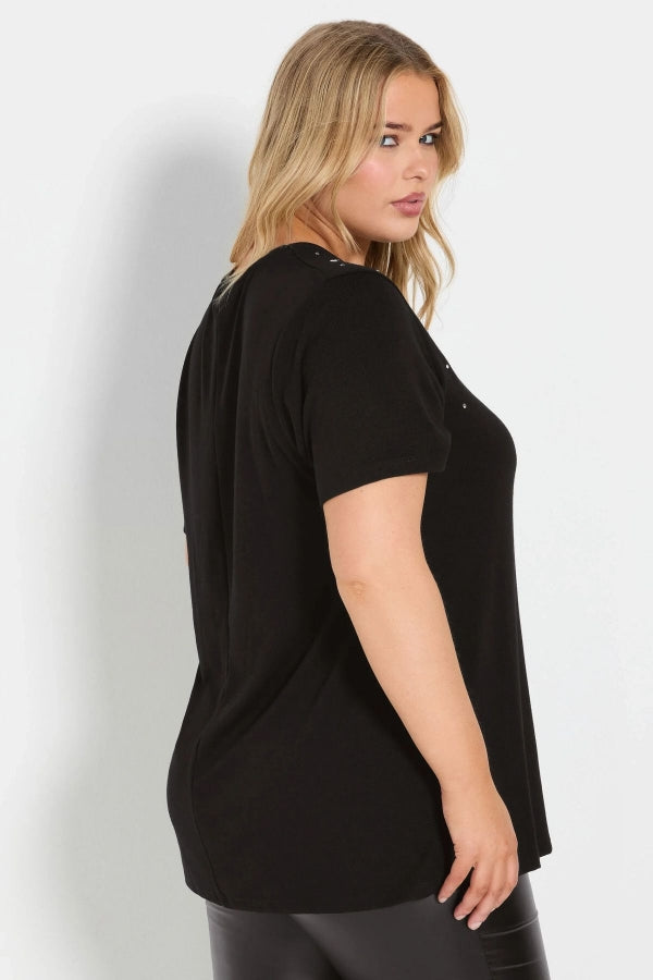 Büyük Beden Bisiklet Yakası Taş İşlemeli Kısa Kollu T-shirt 322283 Vervegrand