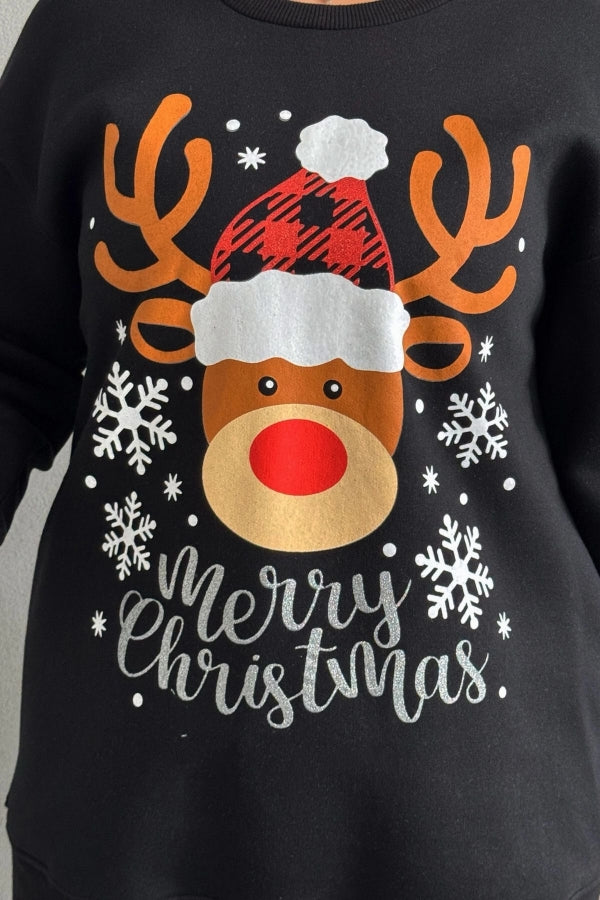 Büyük Beden Yılbaşı Temalı Bisiklet Yaka Uzun Kollu Sweatshirt 303817 Vervegrand