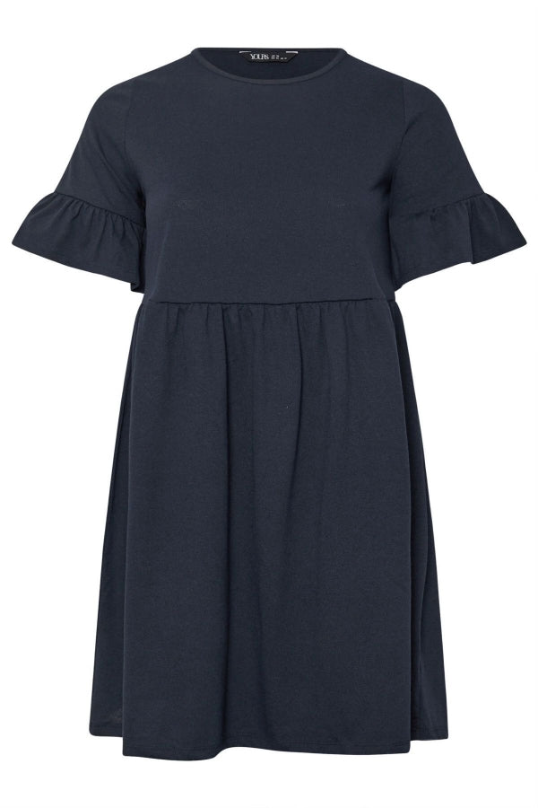 Büyük Beden Bisiklet Yaka Kısa Fırfır Kollu Beli Lastikli Mini Elbise 303646 Vervegrand