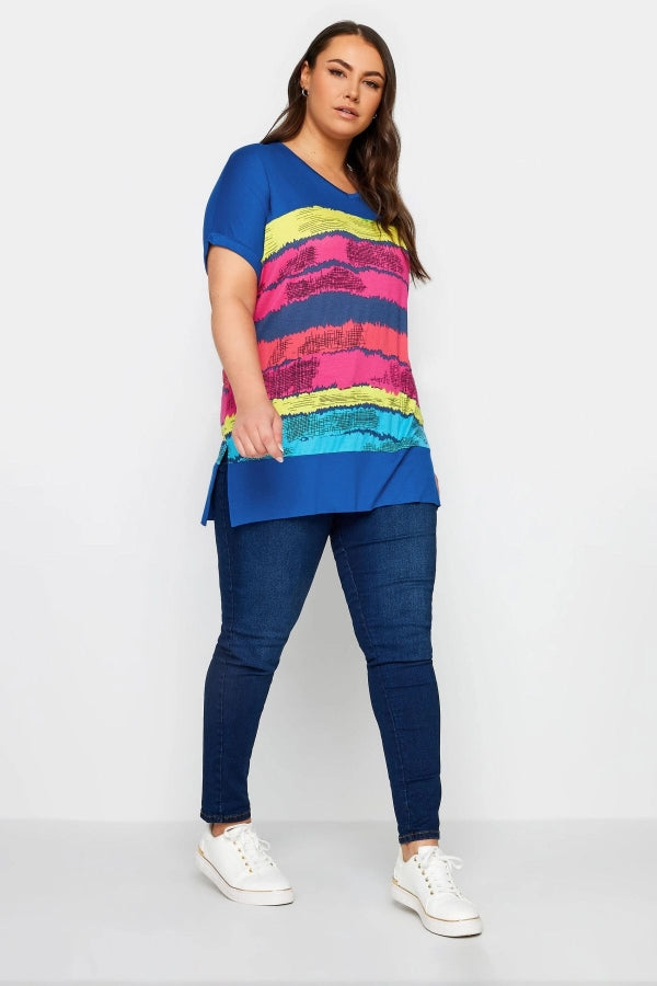 Büyük Beden V Yaka Kısa Kollu Çizgili T-shirt 302951 Vervegrand