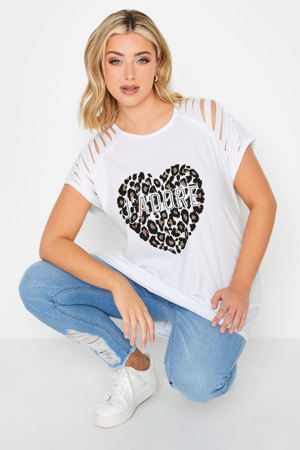 Büyük Beden Kesik Omuz Detaylı Bisiklet Yaka Yarım Kollu T-shirt 320942 Vervegrand
