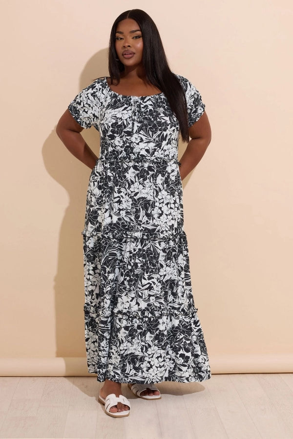 Büyük Beden Yakası Büzgülü Beli Lastikli Uzun Elbise 270238 Vervegrand