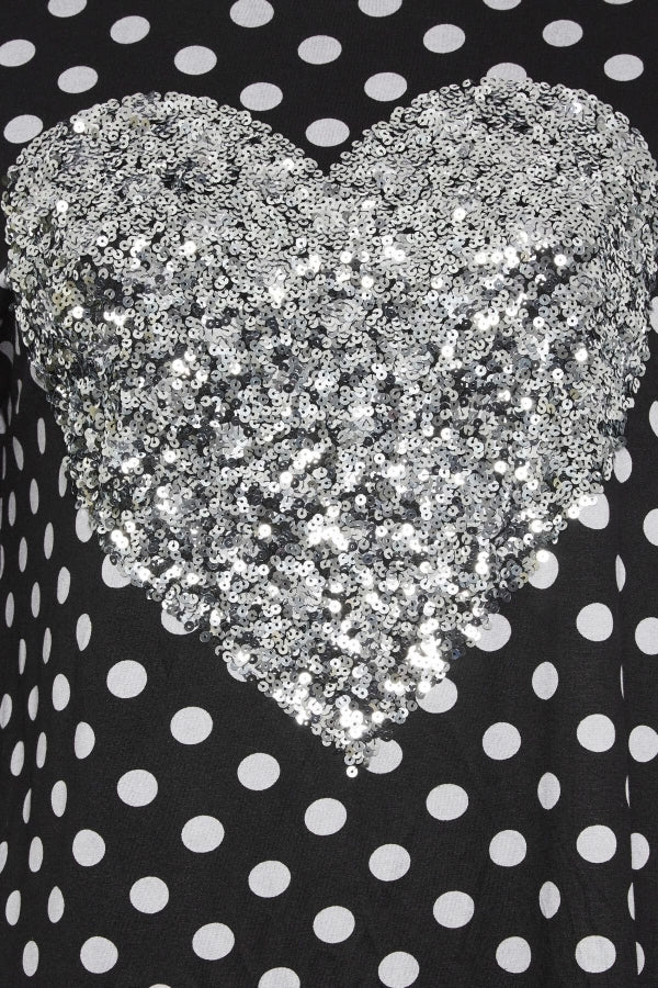 Büyük Beden Yırtmaç Detaylı Puantiyeli Payetli Uzun Kollu Bisiklet Yaka Bluz 302496 Vervegrand