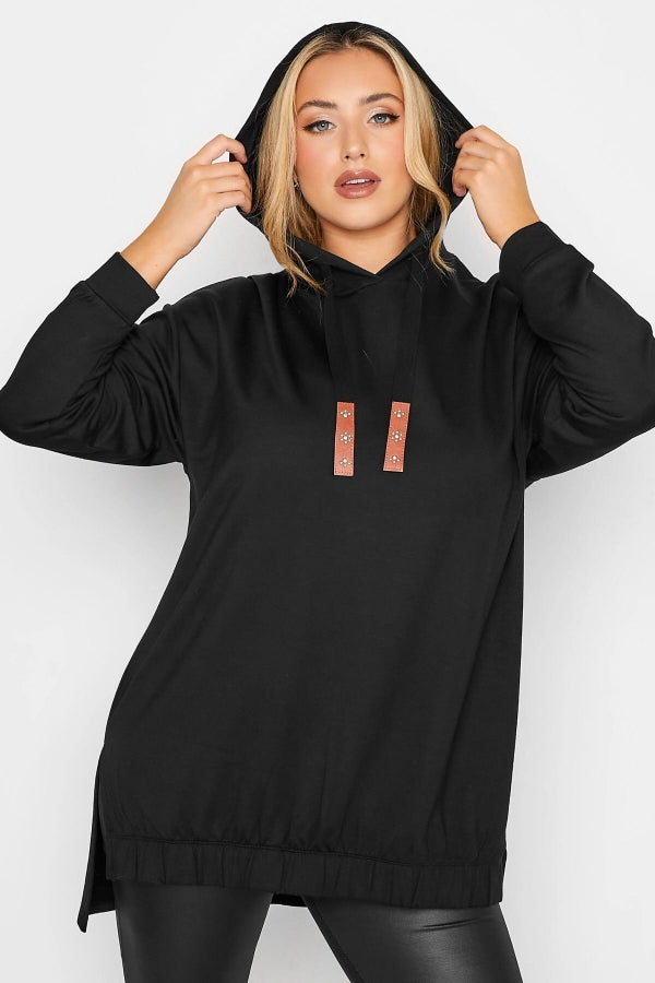 Büyük Beden Kapüşonlu Yırtmaç Detaylı Uzun Kollu Sweatshirt 301171 Vervegrand