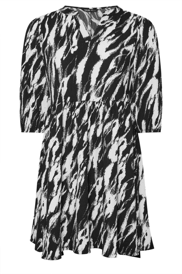 Büyük Beden V Yaka Yarım Kollu Desenli Mini Elbise 270029 Vervegrand