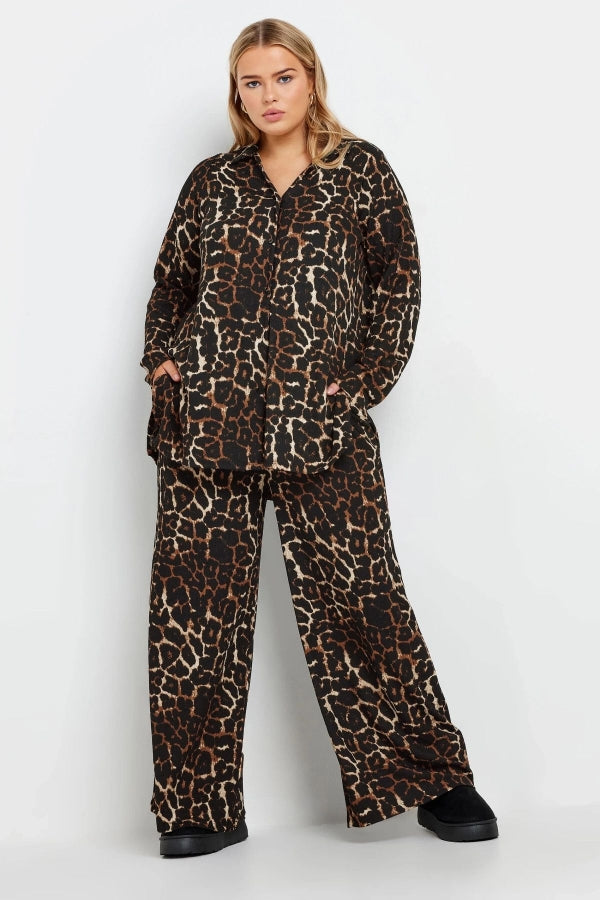Büyük Beden Uzun Kollu Önü Düğmeli Leopar Desenli Gömlek 322258 Vervegrand