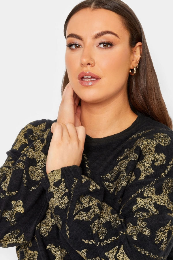 Büyük Beden Önü Baskılı Uzun Kollu Bisiklet Yaka Kazak 301559 Vervegrand