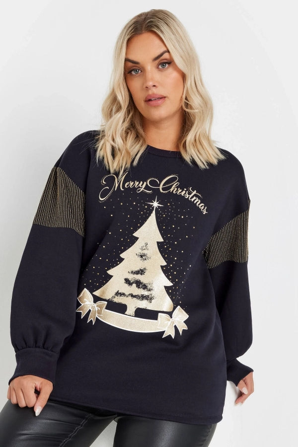 Vervegrand büyük beden yılbaşı temalı siyah sweatshirt