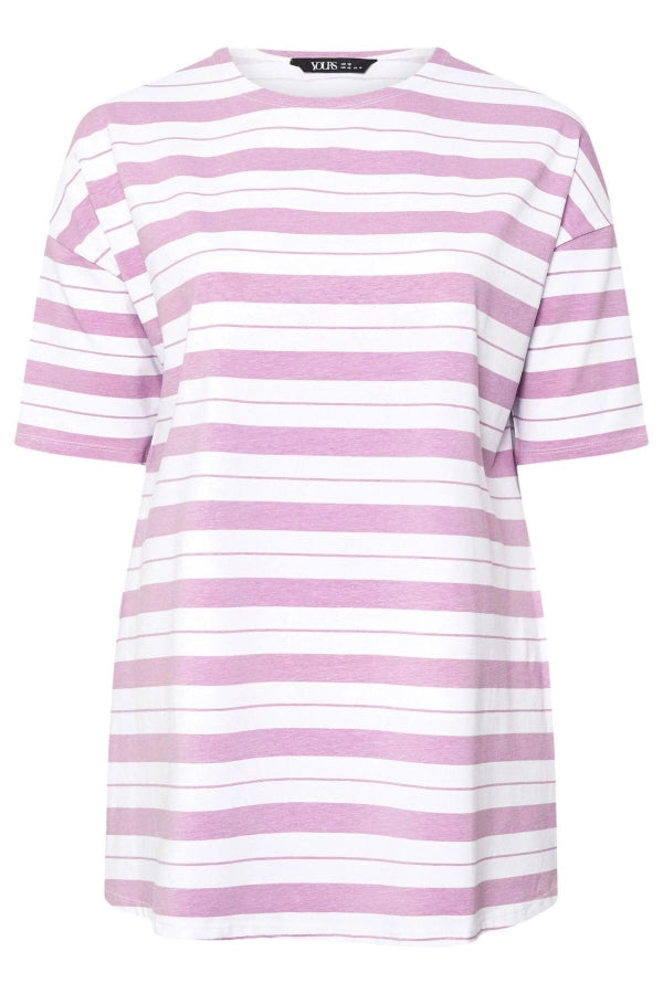 Büyük Beden Bisiklet Yaka Kısa Kollu Yanları Yırtmaçlı Çizgili T-shirt 303944 Vervegrand