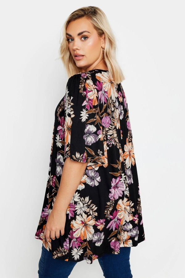 Büyük Beden V Yaka Desenli Asimetrik Kesim Likralı Bluz 303373 Vervegrand