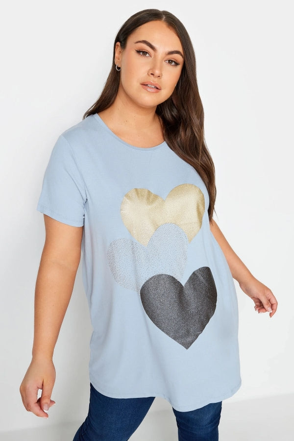 Büyük Beden Bisiklet Yaka Kısa Kollu Parıltılı Baskılı T-shirt 302270 Vervegrand