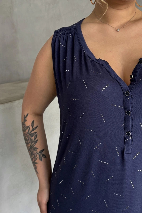 Büyük Beden Sıfır Kol Desenli V Yaka Önü Düğmeli Uzun Kesim Bluz 1370989 Vervegrand