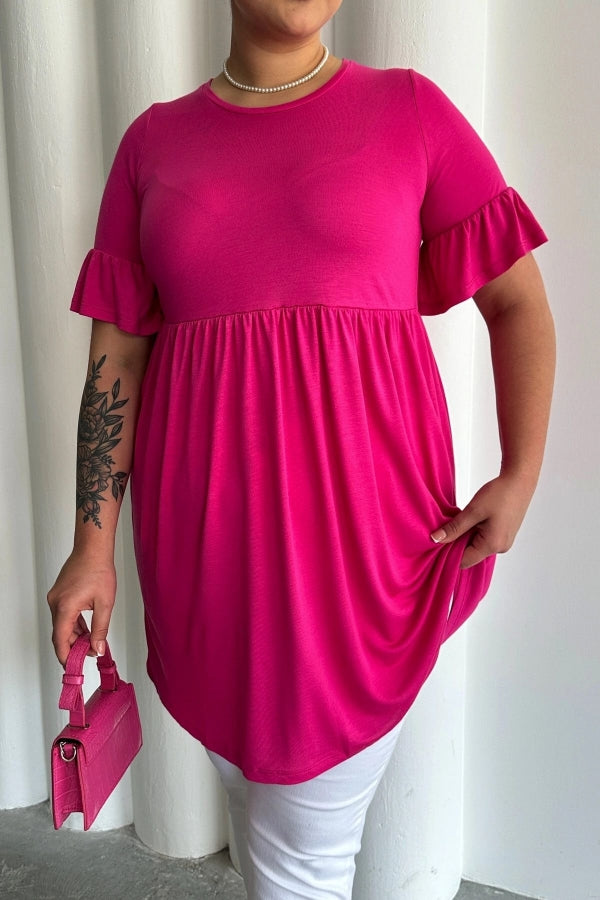 Büyük Beden Kol Detaylı Beli Lastikli Pileli Tunik T-shirt T41 Vervegrand