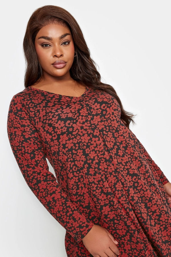 Vervegrand büyük beden çiçekli uzun kollu elbise detayı