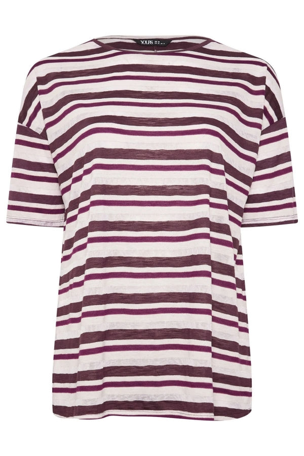 Büyük Beden Yanları Yırtmaçlı Kısa Kollu Bisiklet Yaka Çizgili T-shirt 303668 Vervegrand