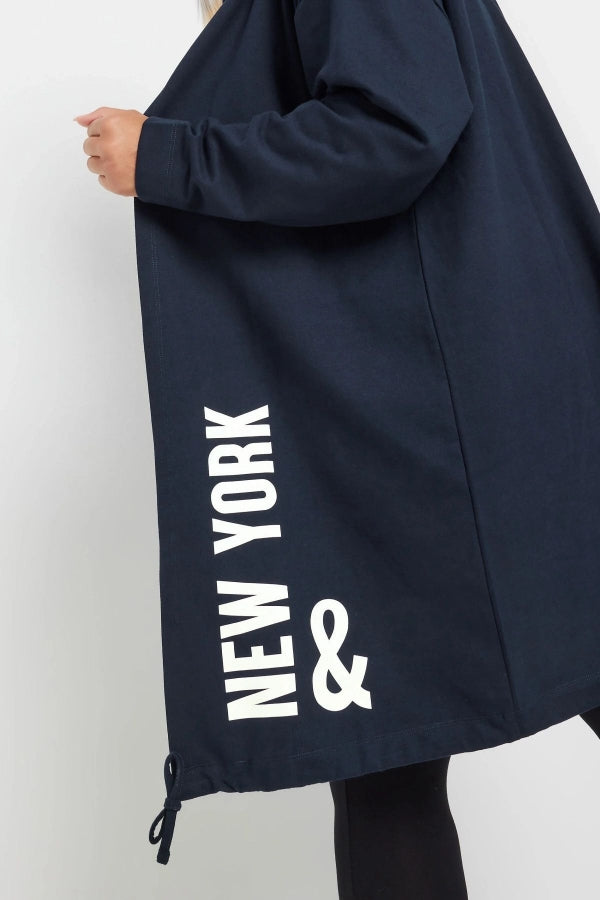 Büyük Beden Kapüşonlu Uzun Kollu Yazı Baskılı Cepsiz Hırka 303564 Vervegrand