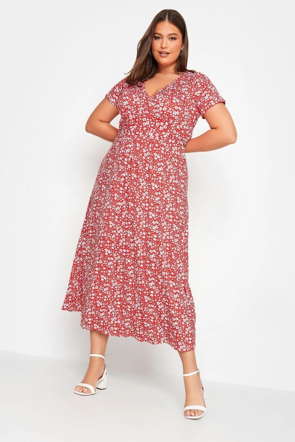 Büyük Beden Desenli V Yaka Midi Boy Yarım Kollu Elbise 302371 Vervegrand