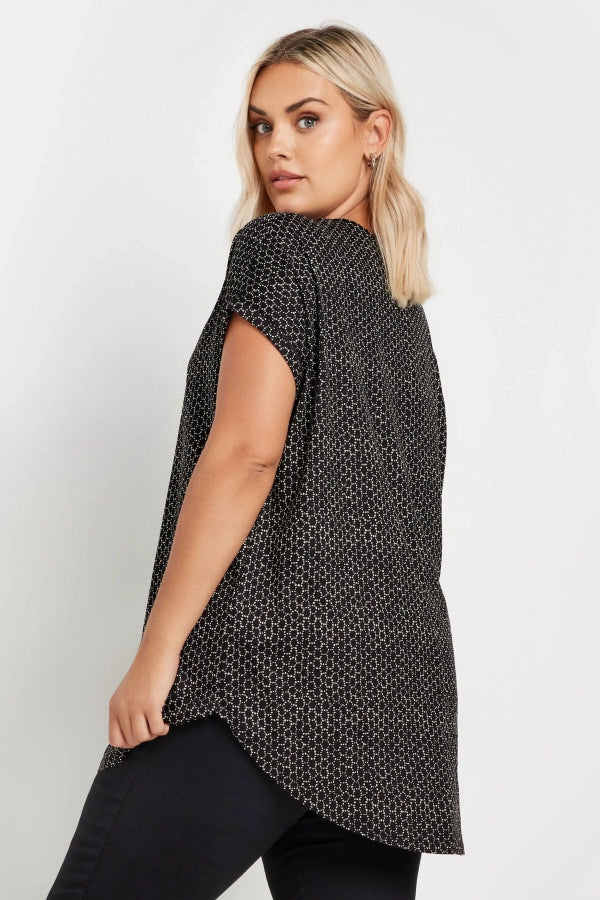 Büyük Beden V Yaka Kısa Kollu Desenli Bluz 303530 Vervegrand