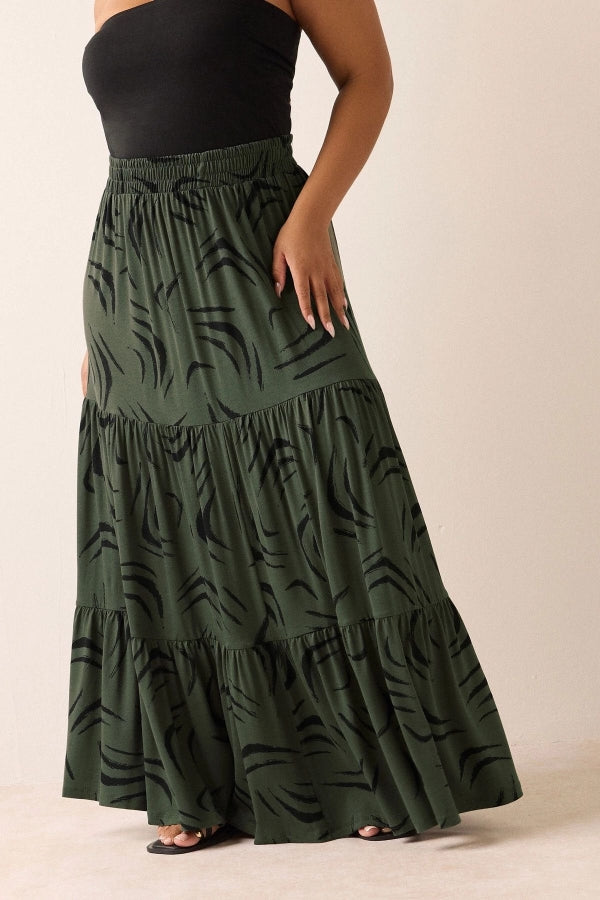Büyük Beden Bürümcük Kumaş Çiçek Desenli Beli Lastikli Etek 304236 Vervegrand