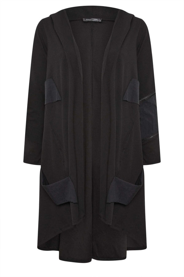 Büyük Beden Kapüşonlu Fermuar Detaylı Cepli Asimetrik Kesim Uzun Hırka 302716 Vervegrand