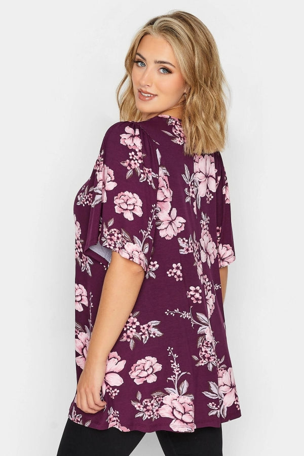 Büyük Beden V Yaka Desenli Asimetrik Kesim Likralı Bluz 302482 Vervegrand