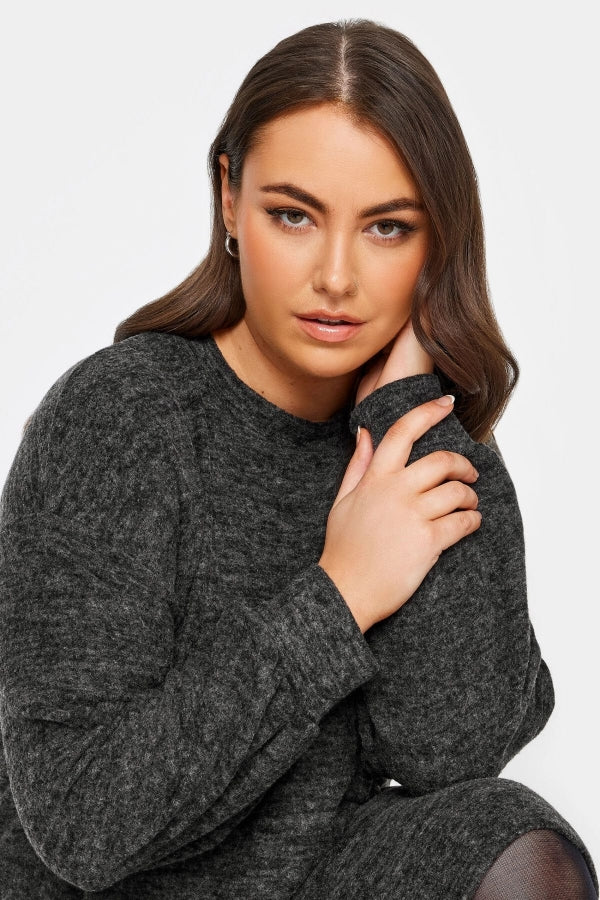 Büyük Beden Bisiklet Yaka Uzun Kollu Yumuşak Dokulu Elbise 321598 Vervegrand