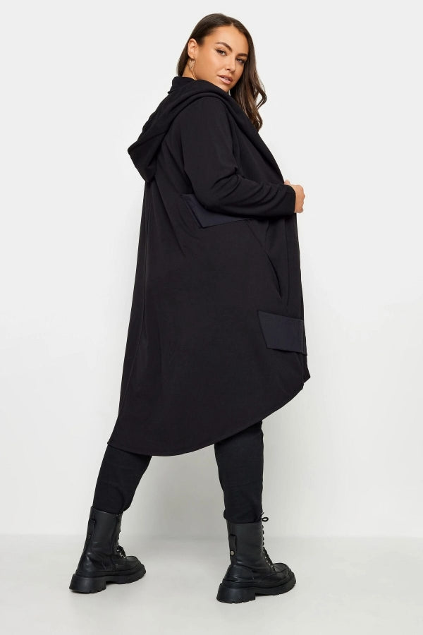 Büyük Beden Kapüşonlu Fermuar Detaylı Cepli Asimetrik Kesim Uzun Hırka 302716 Vervegrand