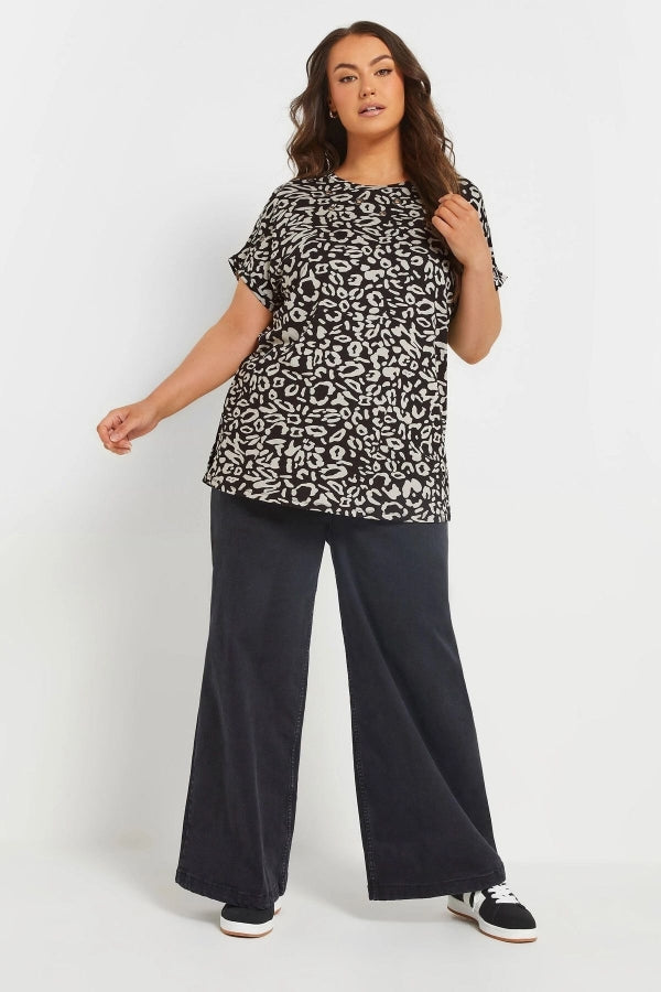 Büyük Beden Bisiklet Yaka Kuş Gözü Detaylı Desenli T-shirt 303865 Vervegrand