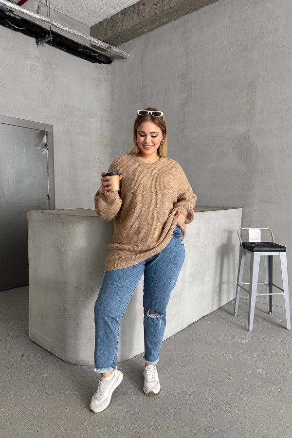 Büyük Beden Bisiklet Yaka Uzun Kollu Triko Kazak 302343 Vervegrand