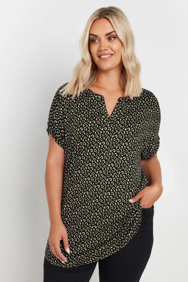 Büyük Beden V Yaka Kısa Kollu Desenli Bluz 303529 Vervegrand