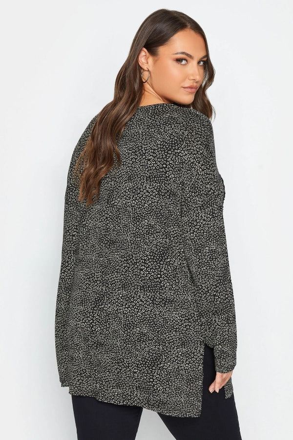 Büyük Beden Yırtmaç Detaylı Puantiyeli Payetli Uzun Kollu Bisiklet Yaka Bluz 302497 Vervegrand